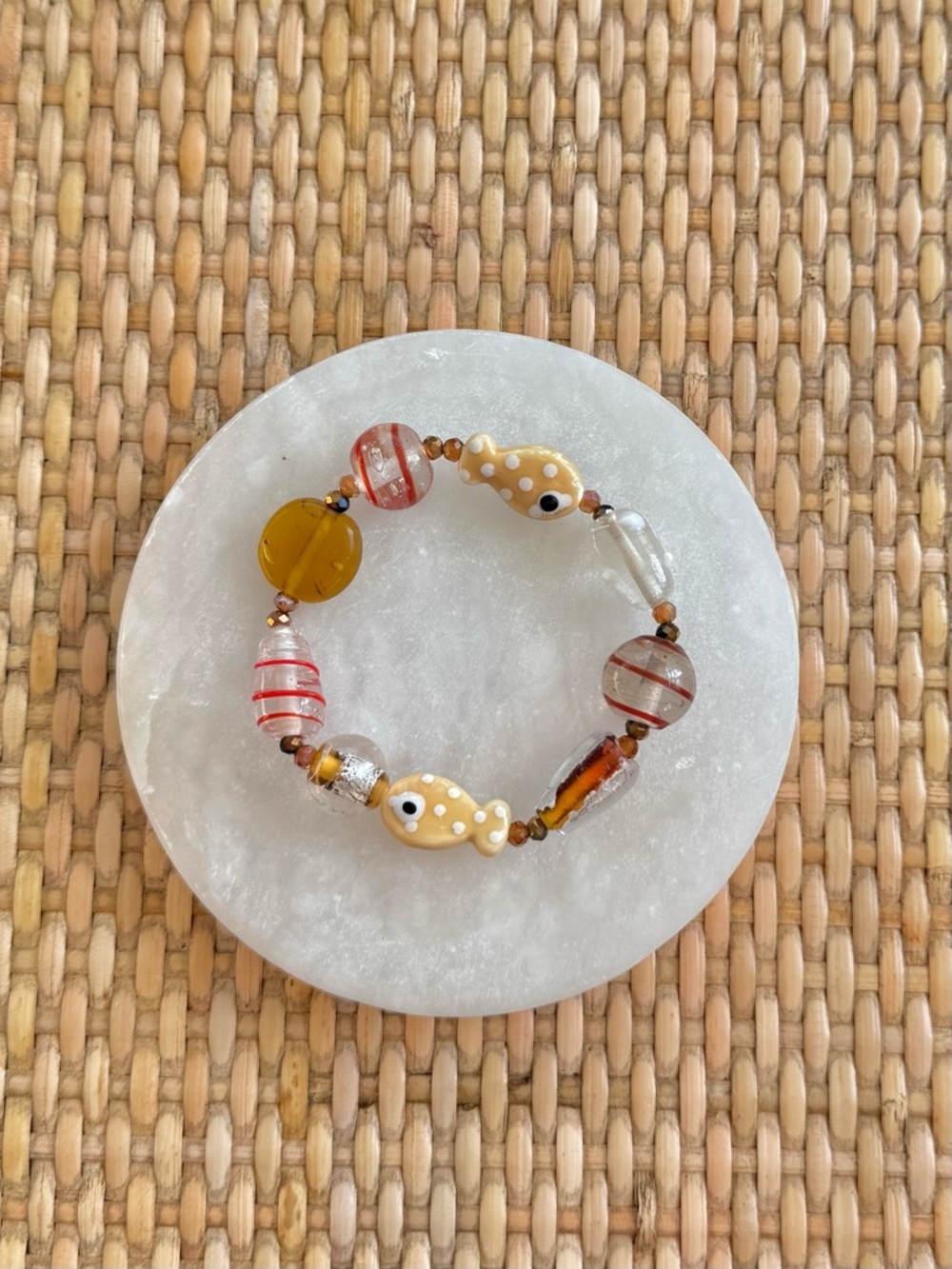 Glass Yellow Fish Beaded Bracelet